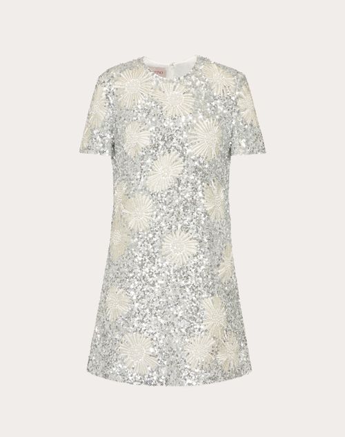 Valentino - Short Embroidered Organza Dress - Silver - Woman - Dresses