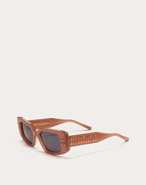 Valentino - V - Marco Rectangular De Acetato - Rosa/gris Oscuro - Mujer - Gafas De Sol