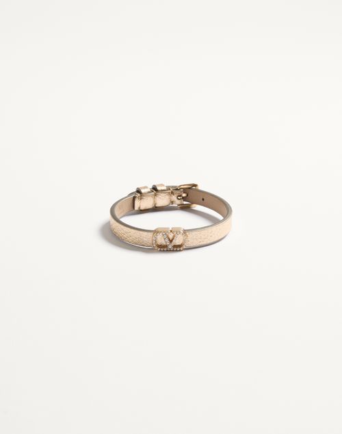 Valentino Garavani - Valentino Garavani Vlogo Signature Bracelet In Laminated Leather And Swarovski® Crystals - Gold/crystal - Woman - Jewelry