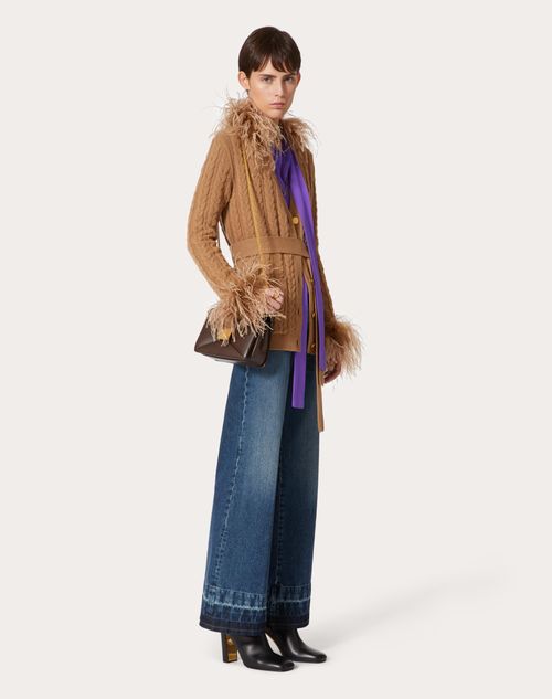 Valentino - Embroidered Wool Cardigan With Feathers - Camel - Woman - Knitwear