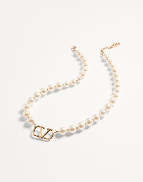 Valentino Garavani - Vlogo Signature Metal Necklace With Swarovski® Pearls - Gold/cream - Woman - Jewellery