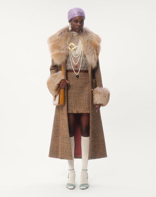 Valentino - Fantasy Tweed Coat - Brown/multicolor - Woman - Coats And Outerwear