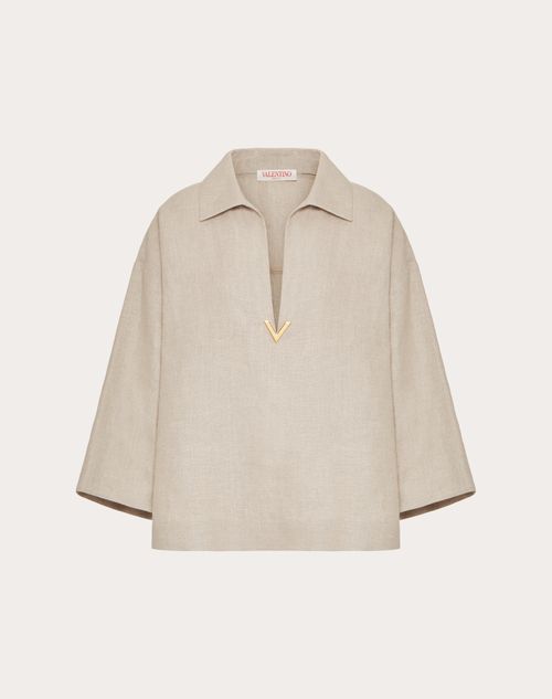 Valentino - Linen Canvas Top - Beige Gravel - Woman - Shirts And Tops