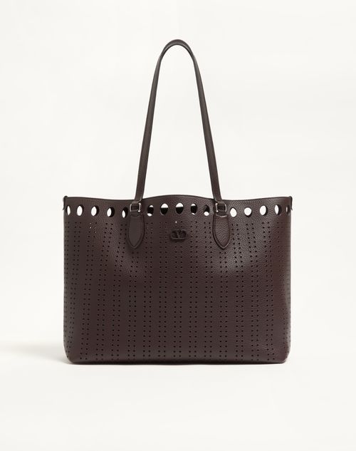 Valentino Garavani - Valentino Garavani Dottie Medium Shopping Bag In Perforated Leather - Dark Brown - Man - Totes