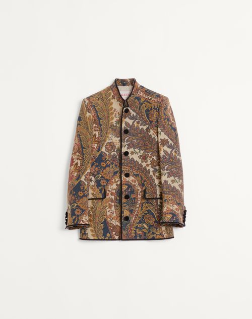 Valentino - Hemp Jacket With Voyage Imaginaire Print - Beige/multicolour - Man - Coats And Blazers