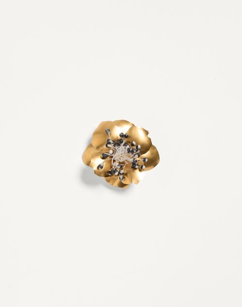 Valentino Garavani - Fleur Lumineuse Brooch In Metal And Fabric - Antique Brass - Woman - Fashion Jewelry
