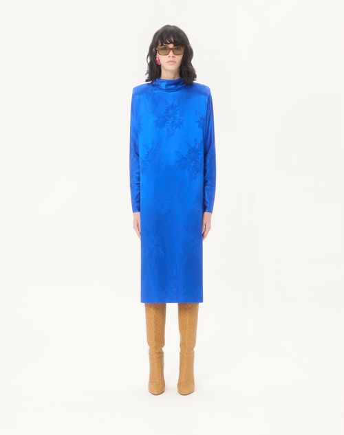 Valentino - Midi Dress In Shiny-matte Flowerism Sunflowers Jacquard - Cobalt - Woman - Dresses