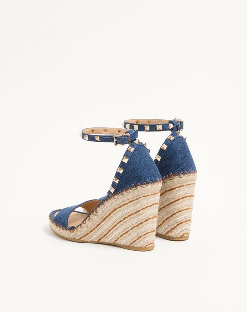 Valentino Garavani - Rockstud Double Wedge Sandal In Denim 105mm - Blue - Woman - Espadrilles And Wedges