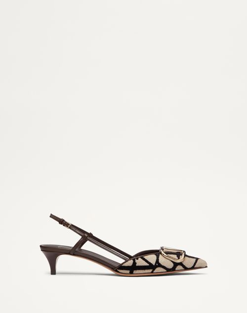 Valentino Garavani - Vlogo Signature Slingback Pump In Toile Iconographe 40mm - Natural/fondant - Woman - Pumps