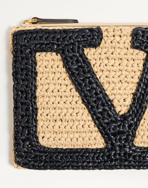 Valentino Garavani - VALENTINO GARAVANI VIVA SUPERSTAR SYNTHETIC RAFFIA POUCH - Natural - Woman - Clutches