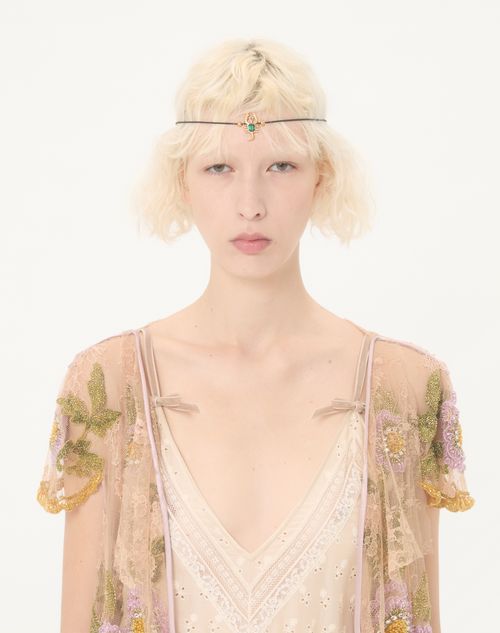 Valentino - Sangallo Midi Dress With Fleur A Jours Fiori - Azure/yellow - Woman - Dresses