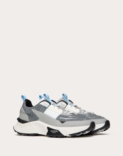 Valentino Garavani - True Act Low Top Sneaker In Mesh And Rubberized Fabric - Ice/pastel Gray/black/white - Man - Shelf - M Shoes - True Act