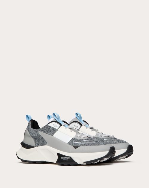 Valentino Garavani - True Act Low Top Trainer In Mesh And Rubberised Fabric - Ice/pastel Grey/black/white - Man - Shelf - M Shoes - True Act