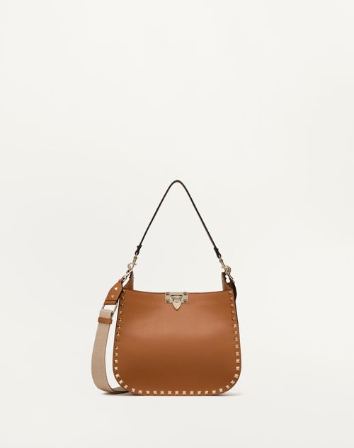 Valentino Garavani - Rockstud Hobo Bag Aus Genarbtem Kalbsleder
 - Mandel - Frau - Valentino Garavani Rockstud