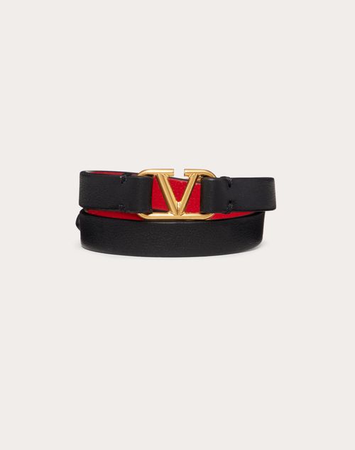 Valentino Garavani - Vlogo Signature Double-strap Bracelet In Calfskin - Black/pure Red - Woman - Leather Bracelets - Accessories