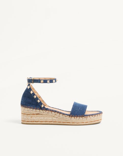Valentino Garavani - Rockstud Double Flatform Sandal In Denim 55mm - Blue - Woman - Espadrilles And Wedges