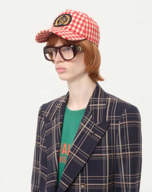 Valentino Garavani - Valentino Garavani Baseball Cap In Cotton And Wool With Patch - Red/ivory - Man - Hats And Gloves