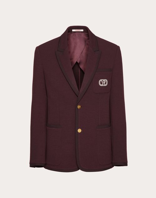 Valentino - Single-breasted Jacket In Lana Stretch With Vlogo Signature Patch - Maroon - Man - Coats And Blazers