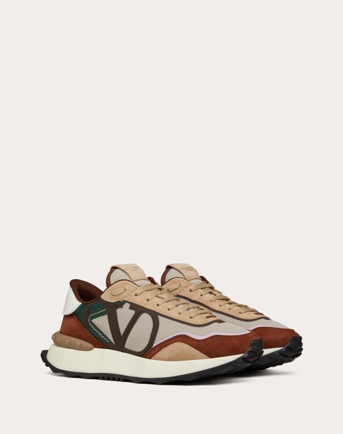Valentino Garavani - Netrunner Fabric And Suede Sneaker - Chocolate Brown/camel - Man - Lace E Net Runner - M Shoes