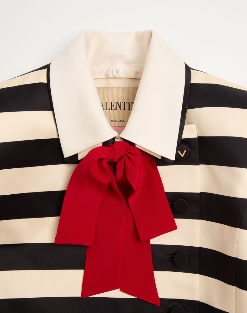 Valentino Maxi Barré Cotton Satin Jacket Woman Vanilla/Black/Paris 44