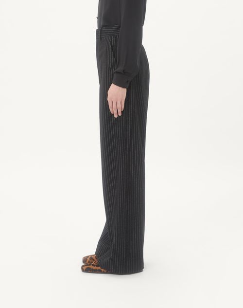 Valentino - Valentino Pinstripe Trousers In Wool And Silk - Black/white - Man - Pants And Shorts