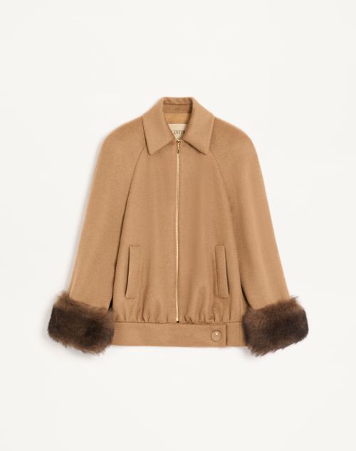 Valentino - Baby Camel Drap Peacoat With Shearling - Camel/brown - Woman - Jackets And Blazers