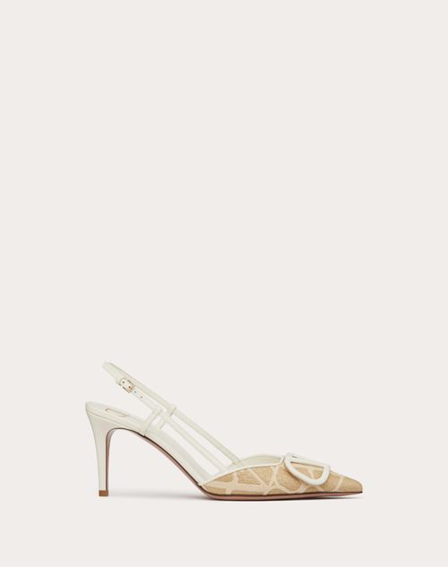 Valentino Garavani - Vlogo Signature Slingback-pumps Aus Toile Iconographe Raffiabast 80 mm - Natur/elfenbein - Frau - Pumps