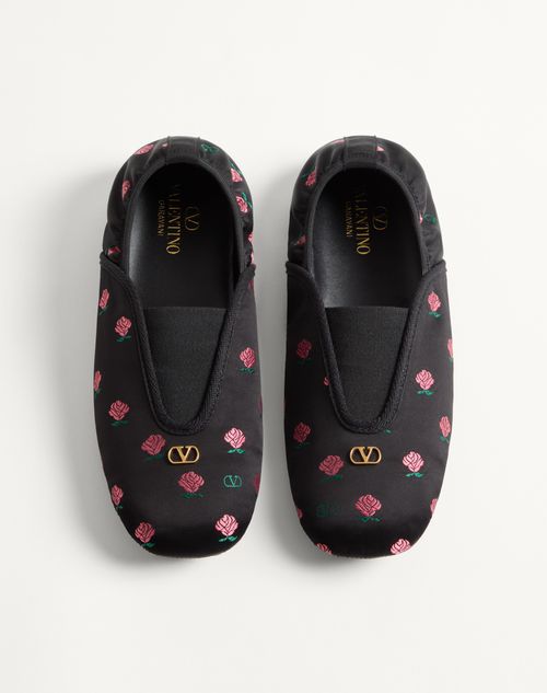 Valentino Garavani - Rhytmika Slipper In Jacquard Rose Fabric - Black - Man - Sneakers