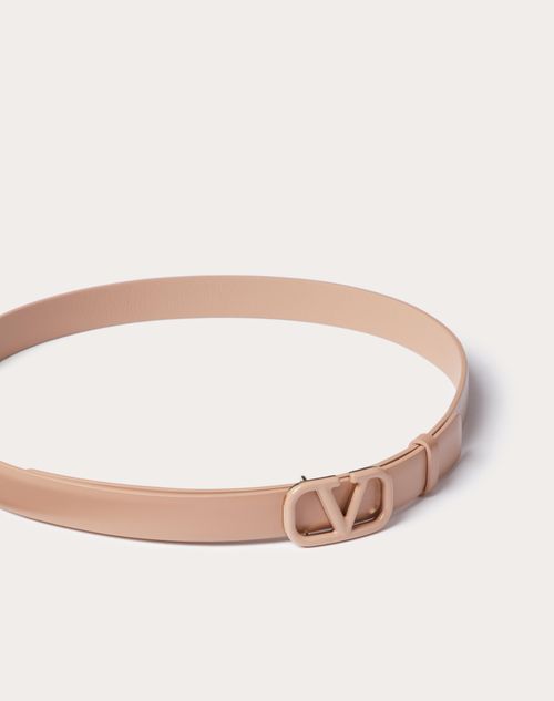 Vlogo Moon Shiny Calfskin Belt With Chain for Woman in Cappuccino