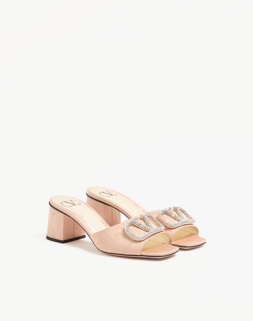 Valentino Garavani - Vlogo Signature Slide Sandal In Moiré Fabric 60mm - Pink - Woman - Sandals