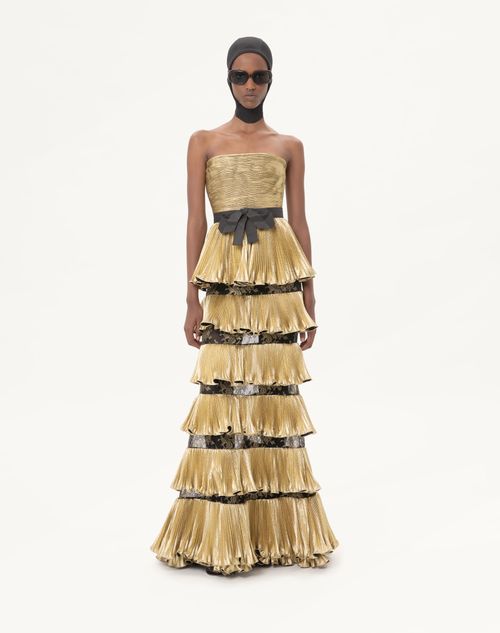 Long Dress In Jacquard Reps Lamé for Woman in Black/gold