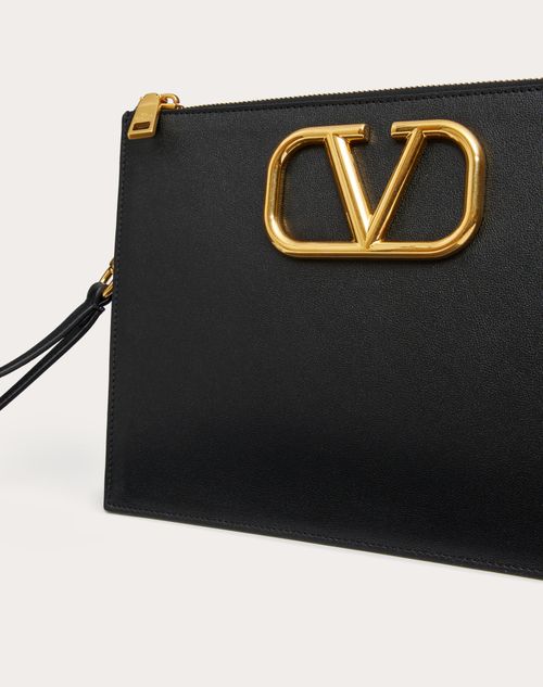 Vlogo Signature Calfskin Pouch for Man in Black Valentino SE