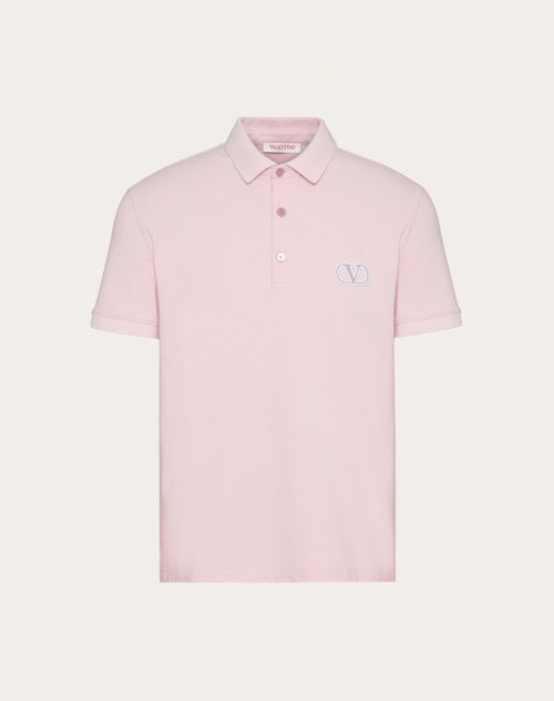 Valentino - Cotton Piqué Polo Shirt With Vlogo Signature Patch - Grey Rose - Man - T-shirts And Sweatshirts