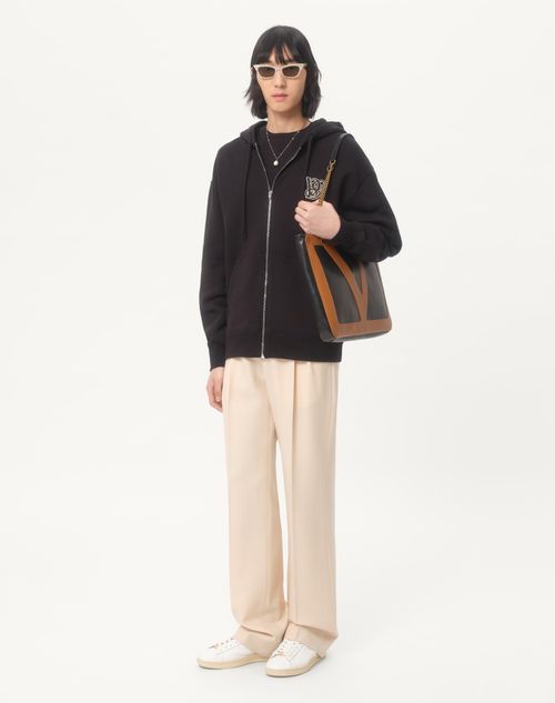 Valentino - Cotton Hooded Sweatshirt With Vg Patch - Black - Man - T-shirts And Sweatshirts