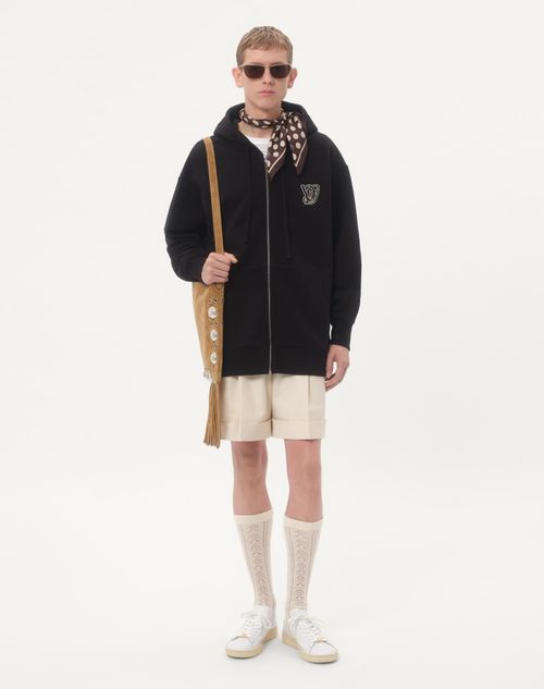 Valentino - Cotton Hooded Sweatshirt With Vg Patch - Black - Man - Tshirts And Sweatshirts
