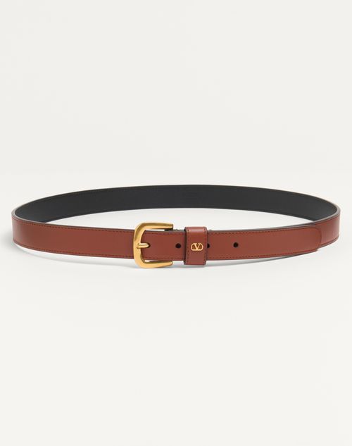 Valentino Garavani - Vlogo Signature Belt In Shiny Calfskin 25 Mm - Deep Caramel - Man - Belts