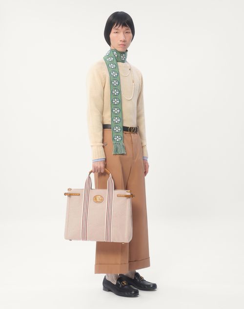 Valentino - Shetland Wool Crewneck Sweater With Vlogo Embroidery - Butter - Man - Man Ready To Wear Sale