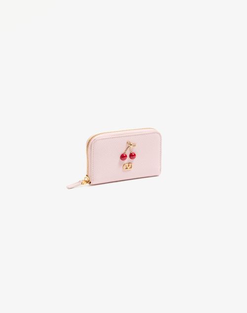 Valentino Garavani - Cherryfic Mini Zip Wallet In Grainy Calfskin - Rose Quartz - Woman - Wallets & Cardcases - Accessories