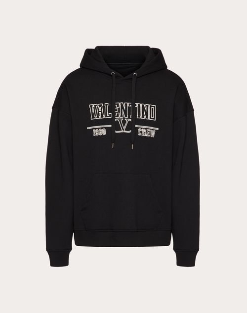 Valentino - Cotton Hooded Sweatshirt With Valentino V Crew Print - Black/white - Man - Sweatshirts