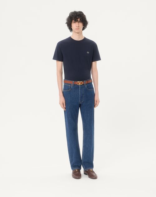 Valentino - Valentino Cotton T-shirt With Vlogo Embroidery - Navy - Man - T-shirts And Sweatshirts