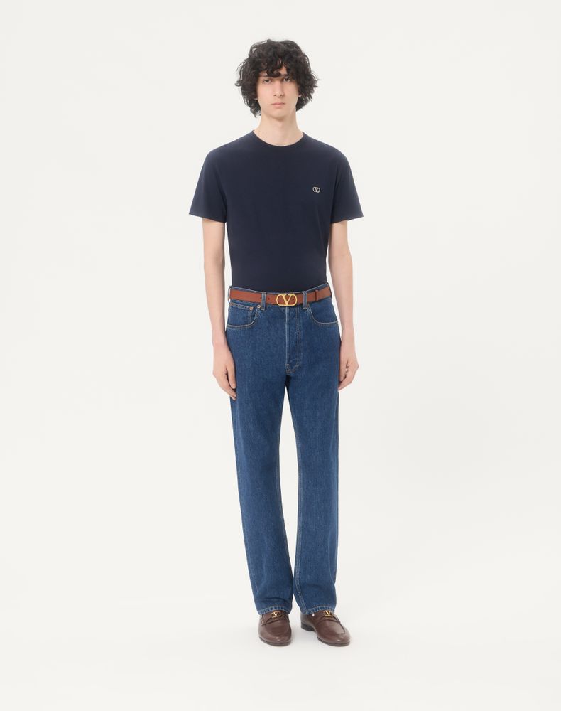 Valentino Cotton T-Shirt With Vlogo Embroidery Man Navy Xl