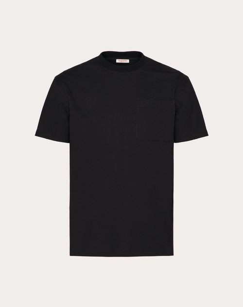 Valentino - Camiseta De Algodón Con Detalle De V Pespunteada - Negro - Hombre - Camisetas Y Sudaderas