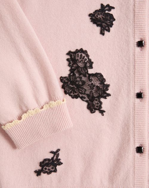 Cardigan With Shearling Collar for Woman in Rose/black