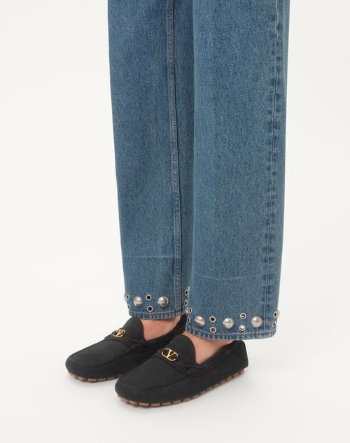 Valentino Garavani - Driver Fastaway Loafer In Deerskin Suede - Black - Man - Shoes