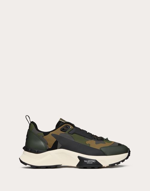 Valentino Garavani - Low Top True Act Camouflage Trainer In Rubberised Fabric - Black/khaki/dark Grey - Man - Trainers