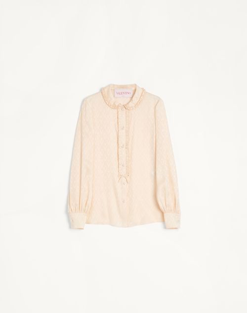 Valentino - Toute La V Silk Jacquard Shirt - Birch - Woman - Shirts And Tops