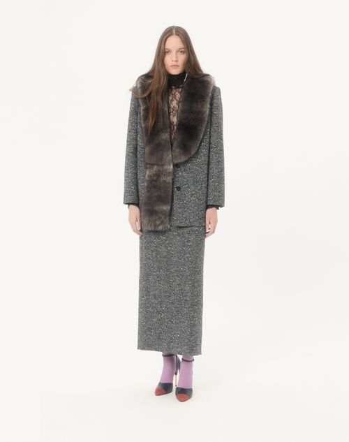 Valentino - Langer Chevron-bouclé-rock - Weiss/ Schwarz - Frau - Röcke