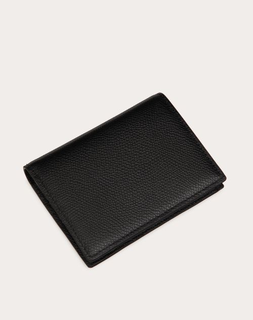 COMPACT VLOGO SIGNATURE GRAINY CALFSKIN WALLET