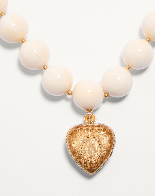 Valentino Garavani - Coeur Royal Necklace In Metal, Resin, Enamel And Swarovski® Crystals - Antique Brass/turquoise/white/crystal/ivory - Woman - Fashion Jewelry