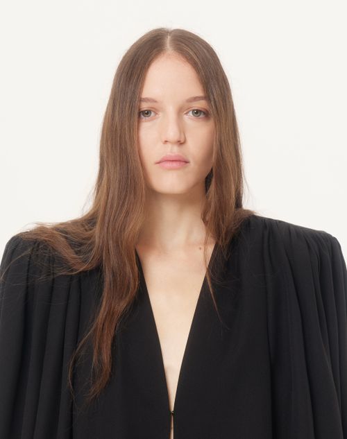 Valentino - Satin Sablé Jacket With Gathered Detail - Black - Woman - Jackets And Blazers